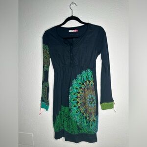 Desigual Black and Green Patterned Dress